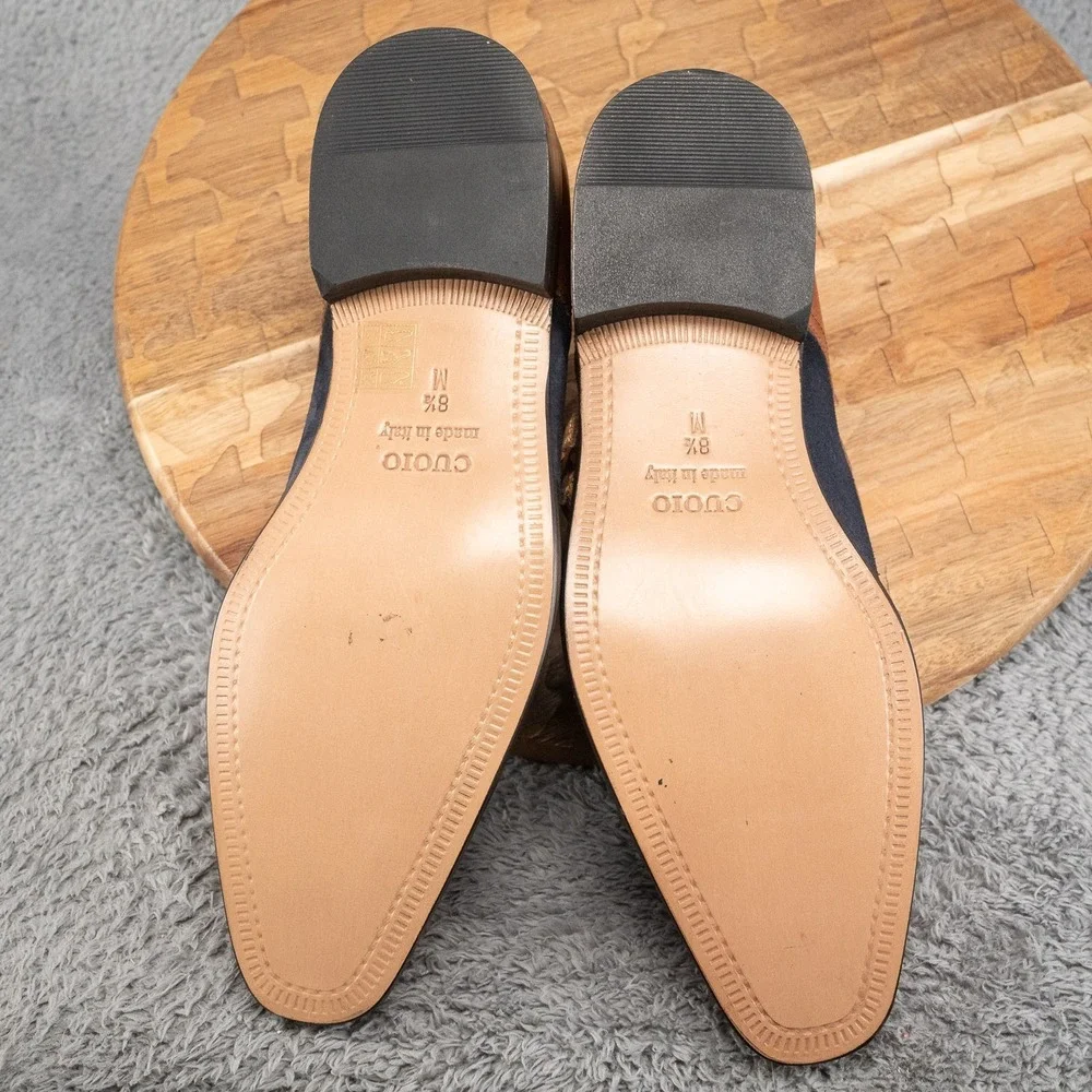 Paul Fredrick Monk Strap Navy Suede Cognac Leather Dress Shoe Size 8.5